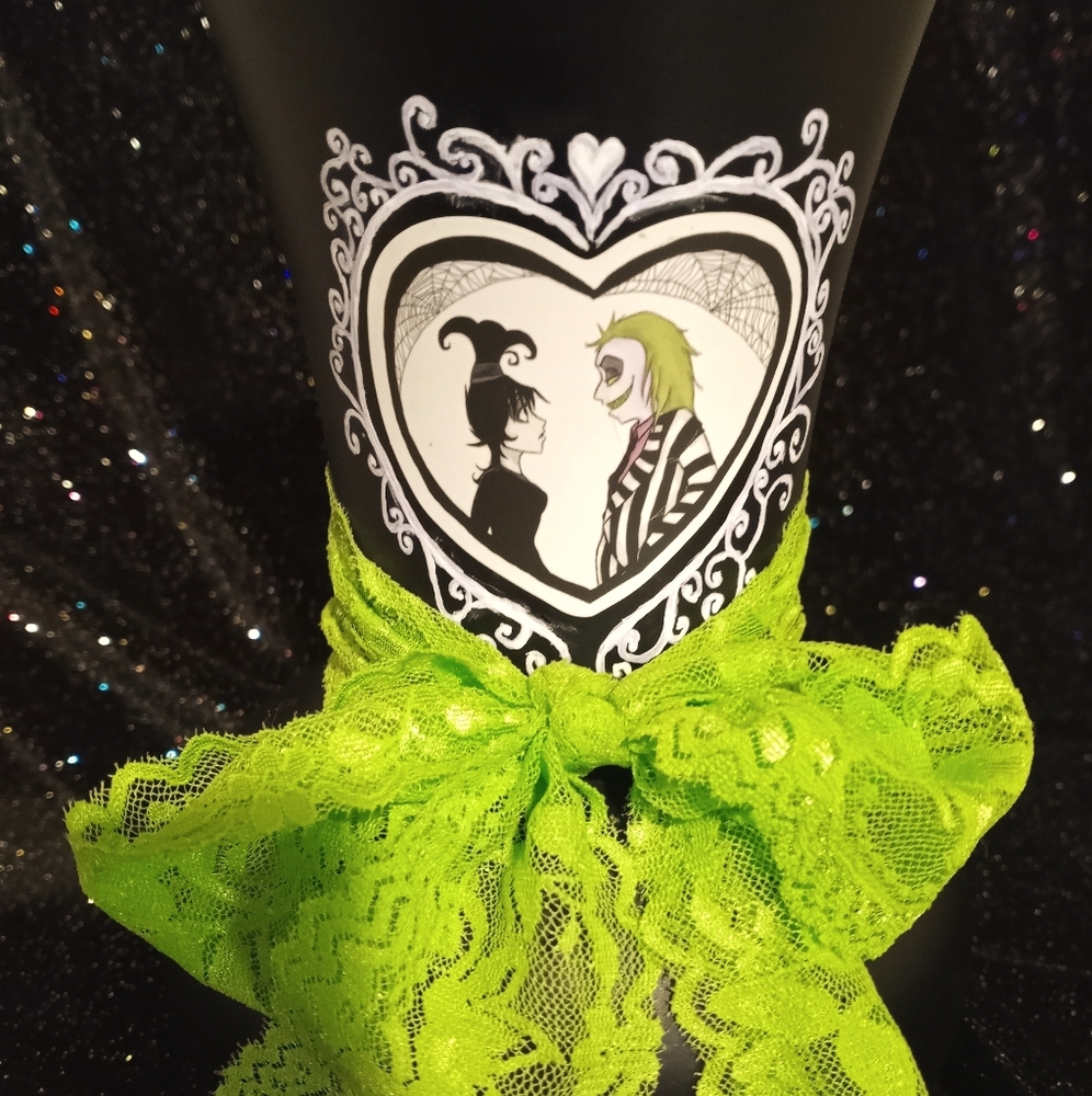 Handpainted  beetlejuice vase
